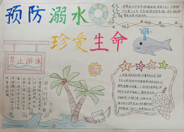 讓防溺水安全教育入心入腦——民權(quán)縣實驗小學(xué)開展防溺水主題手抄報評比活動