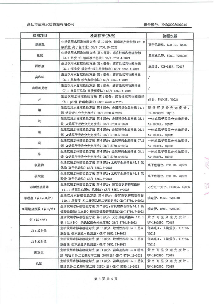 關于民權縣水務公司水質(zhì)檢測報告的公示