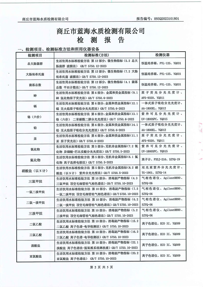 關(guān)于民權(quán)縣水務(wù)公司水質(zhì)檢測報告的公示