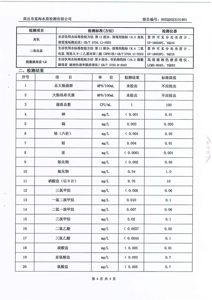 關(guān)于民權(quán)縣水務(wù)公司水質(zhì)檢測報告的公示