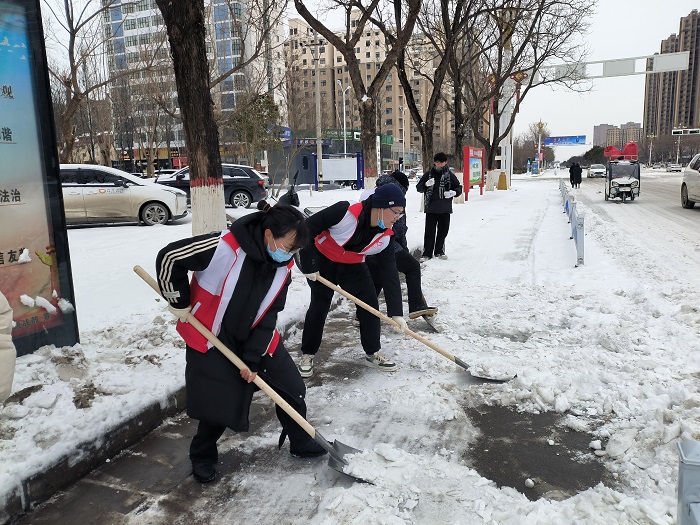 團(tuán)縣委組織大學(xué)生志愿者開展清雪除冰志愿服務(wù)活動(dòng)